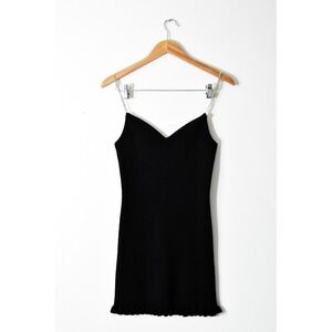 Miss Selfridge Mini Dress Womens M Black Modern Rhinestone Chain Strap Ribbed
